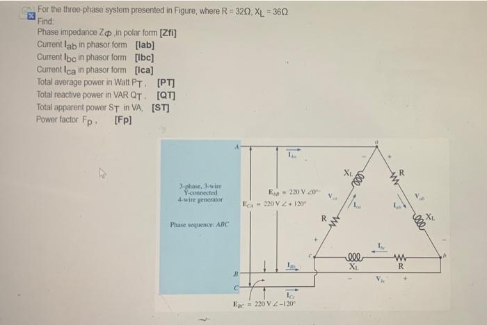 Solved For the three-phase system presented in Figure, where | Chegg.com