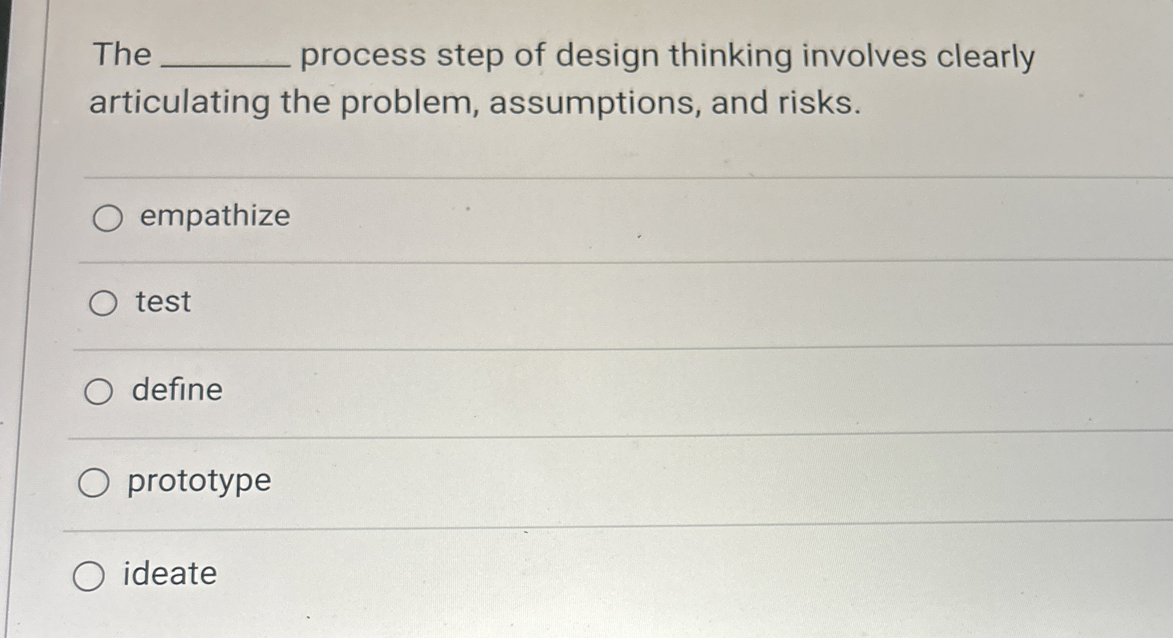 The ﻿process step of design thinking involves | Chegg.com