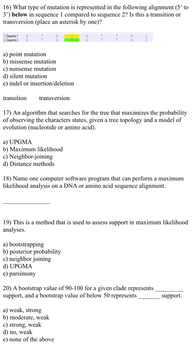 Solved 16) What type of mutation is represented in the | Chegg.com