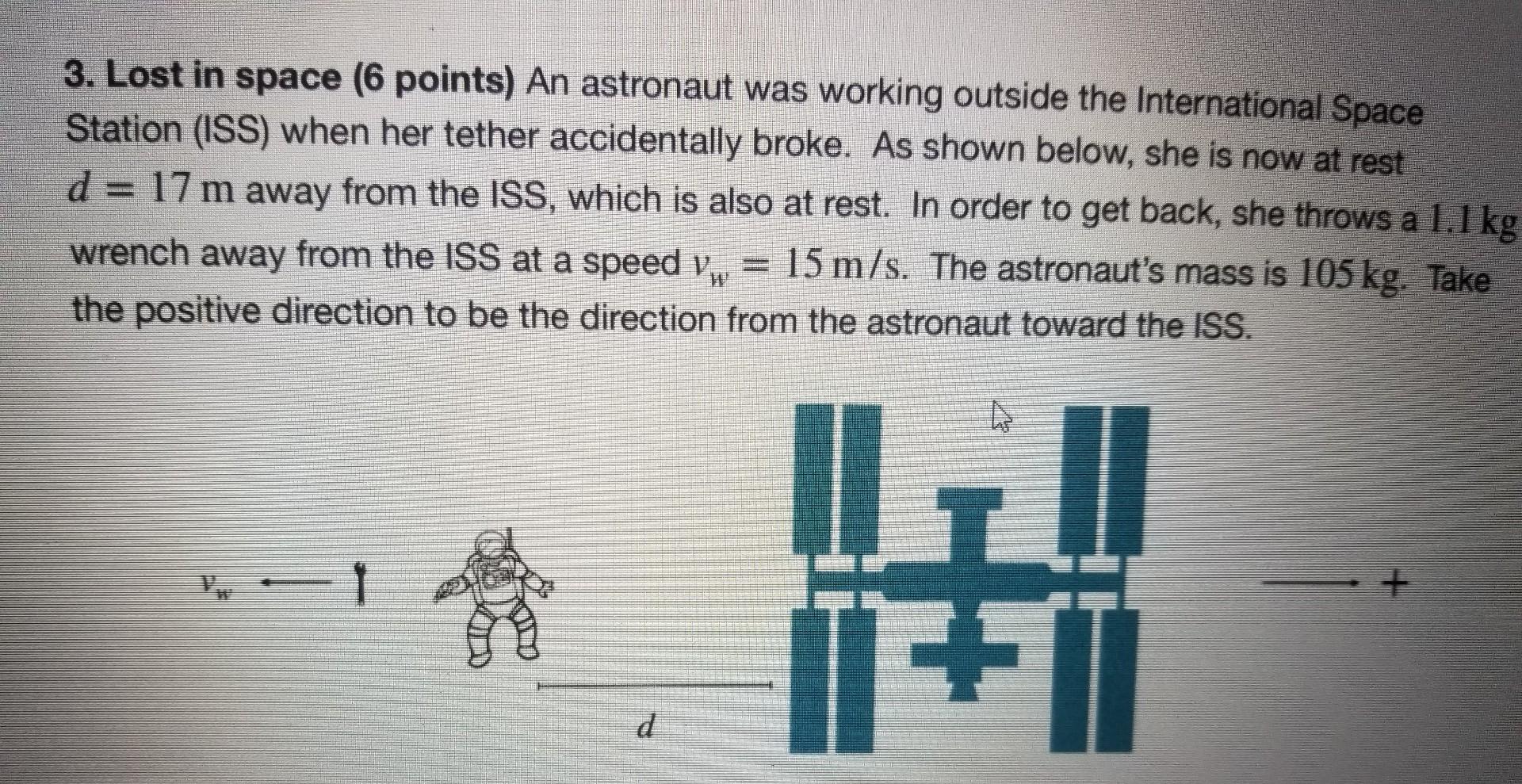 Solved 3. Lost in space (6 points) An astronaut was working | Chegg.com