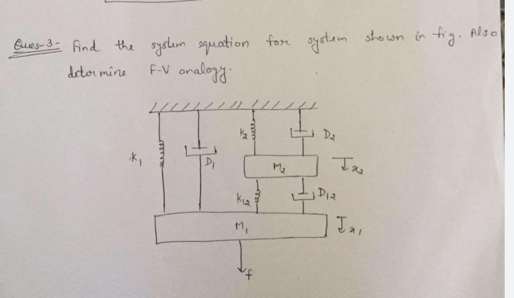 Solved Ques-3 - Find the system equation for system shown in | Chegg.com