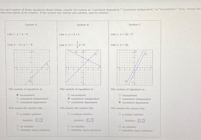 Solved or each system of linear equations shown below, | Chegg.com