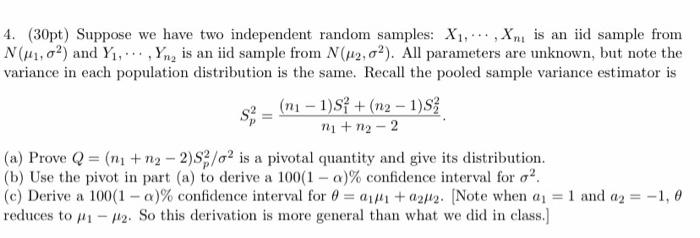 Solved 4. (30pt) Suppose we have two independent random | Chegg.com