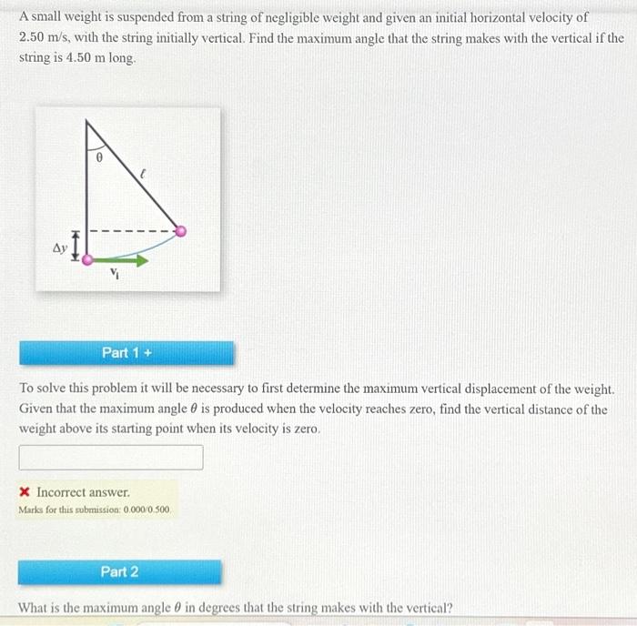 Solved A small weight is suspended from a string of | Chegg.com