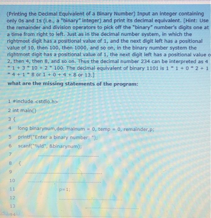 Solved (Printing the Decimal Equivalent of a Binary Number) | Chegg.com