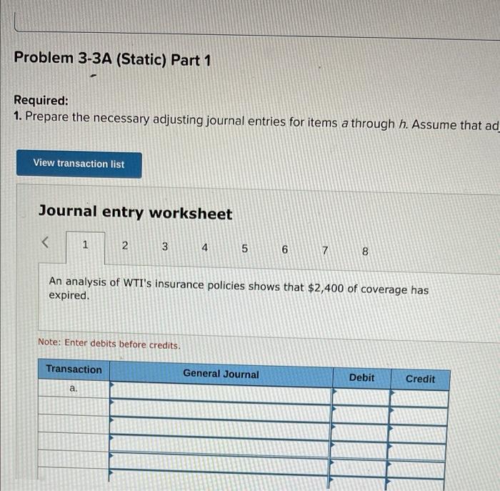 Solved Required information Problem 3-3A (Static) Preparing | Chegg.com