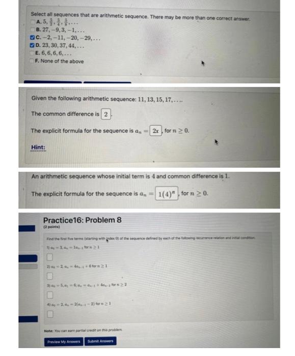 Solved Select All Sequences That Are Arithmetic Sequence