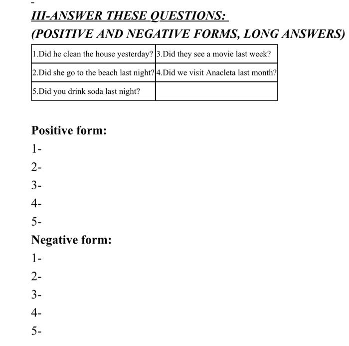 III-ANSWER THESE QUESTIONS: (POSITIVE AND NEGATIVE | Chegg.com