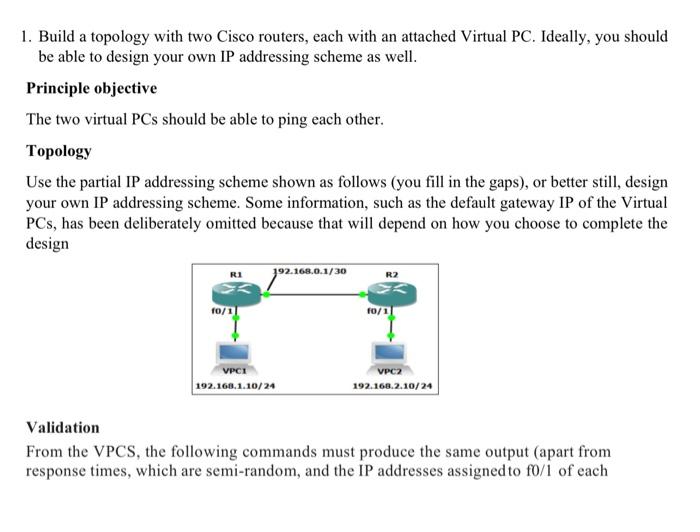 Solved 1. Build a topology with two Cisco routers, each with | Chegg.com