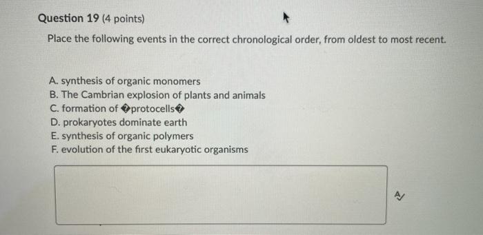 Solved Question 19 (4 points) Place the following events in | Chegg.com