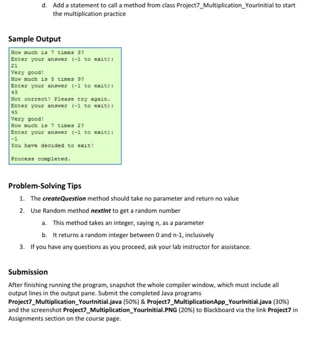 Solved Project 7-Multiplication Class \& Application Lab | Chegg.com