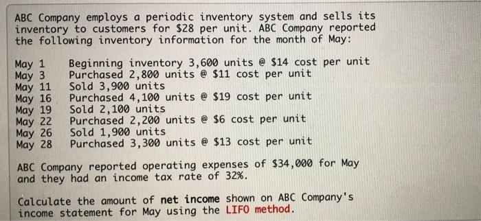 Solved ABC Company Employs A Periodic Inventory System And | Chegg.com