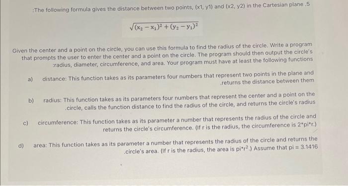 Solved The Following Formula Gives The Distance Between Two Chegg Com   Image