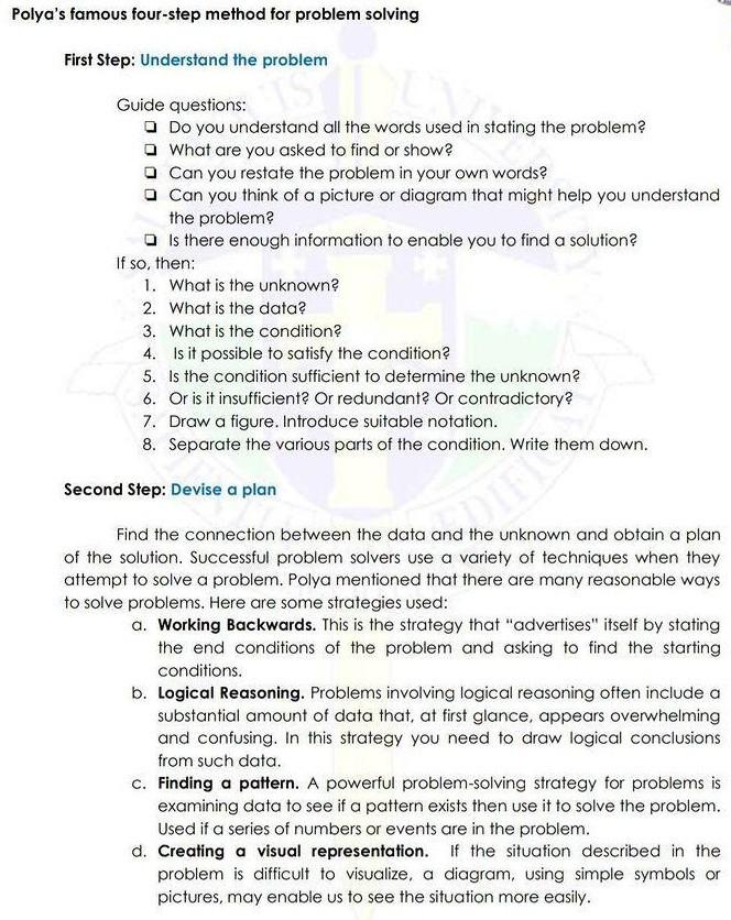 Polya s Famous Four step Method For Problem Solving Chegg