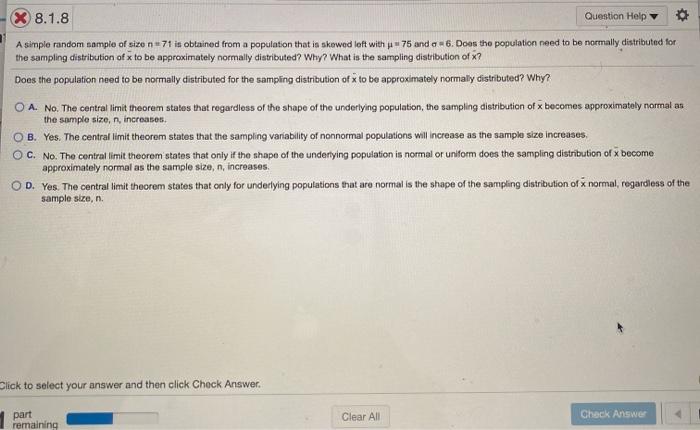 Solved X 8.1.8 Question Help A simple random sample of size | Chegg.com