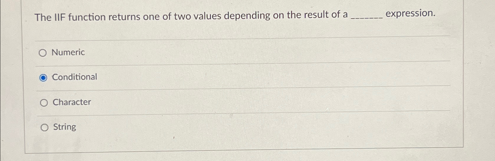 Solved The IIF function returns one of two values depending | Chegg.com