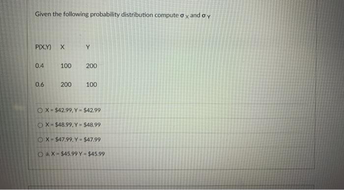Solved Given the following probability distribution compute | Chegg.com