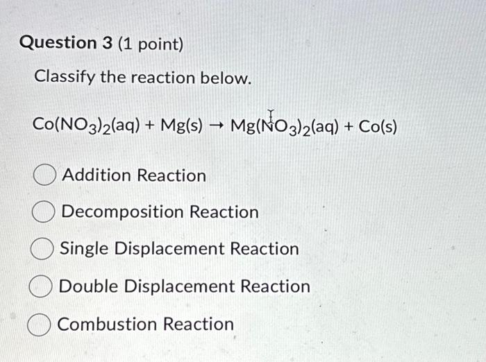 Solved Classify The Reaction Below