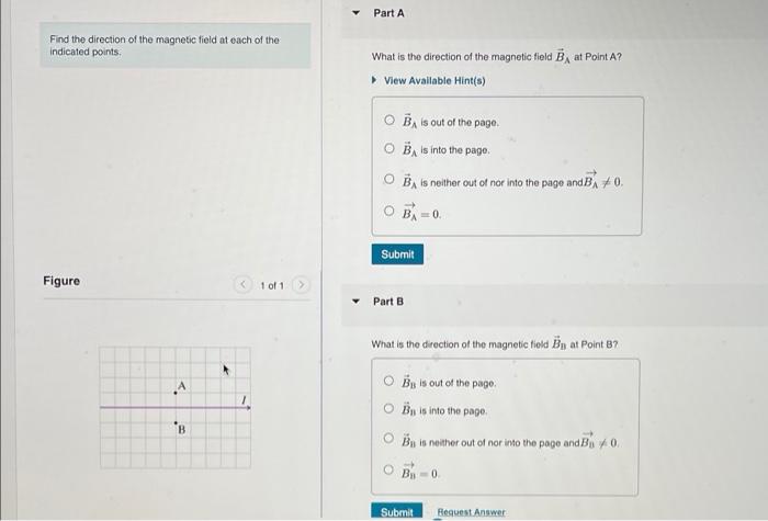 Solved Part A Find the direction of the magnetic field at | Chegg.com