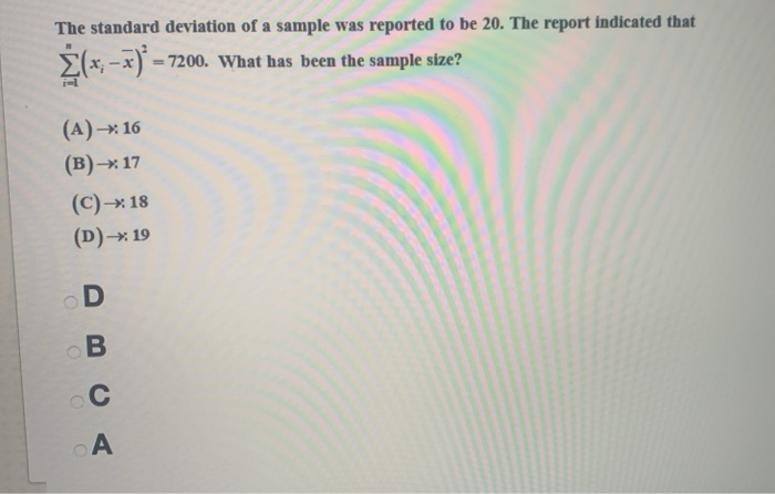 Solved The standard deviation of a sample was reported to be | Chegg.com
