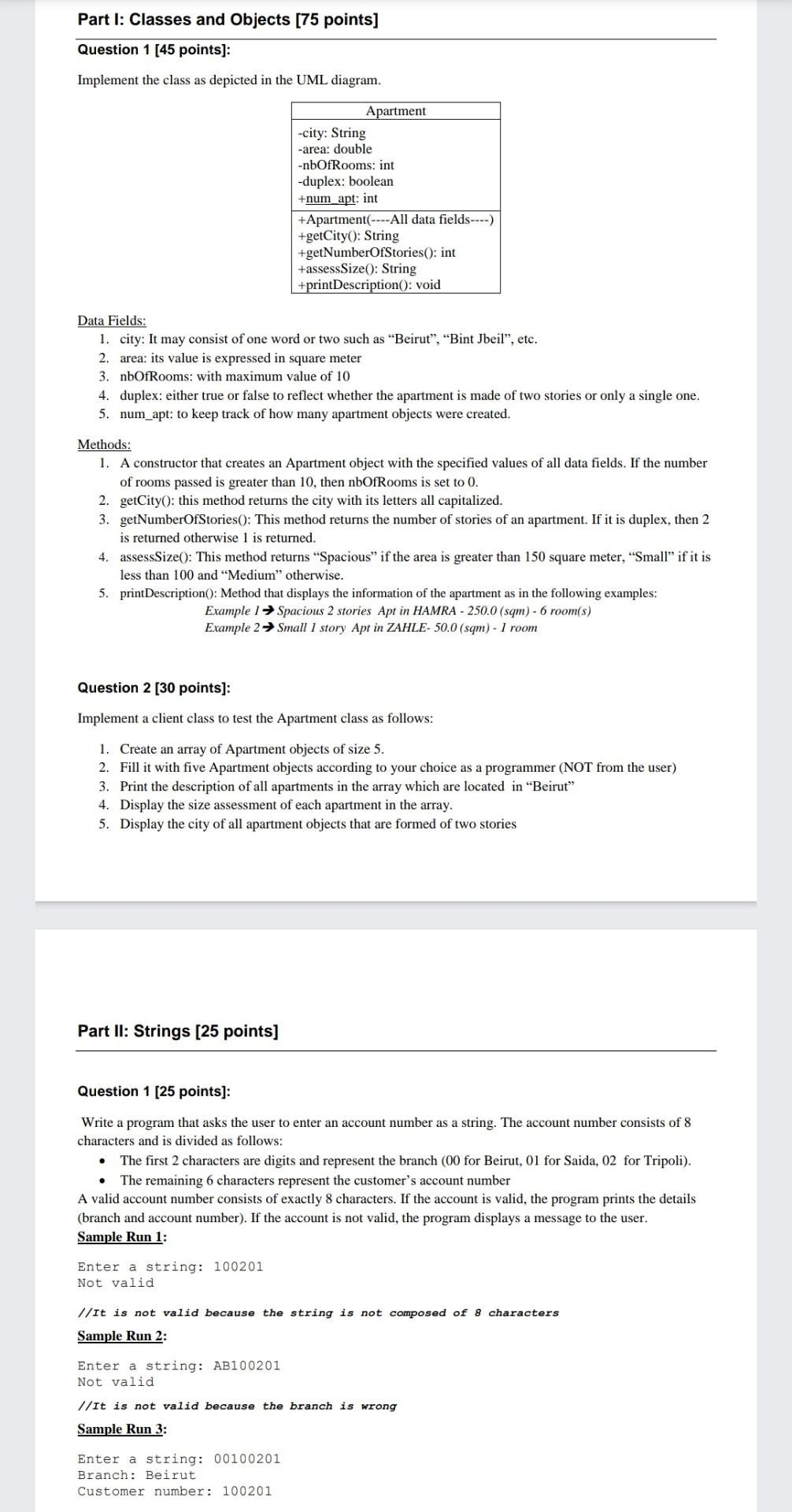 Solved Part I: Classes and Objects [75 points] Question 1 | Chegg.com