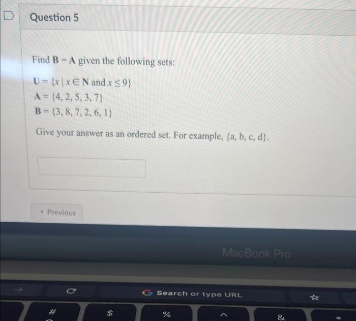 Solved Find B−A given the following sets: U={x∣x∈N and | Chegg.com