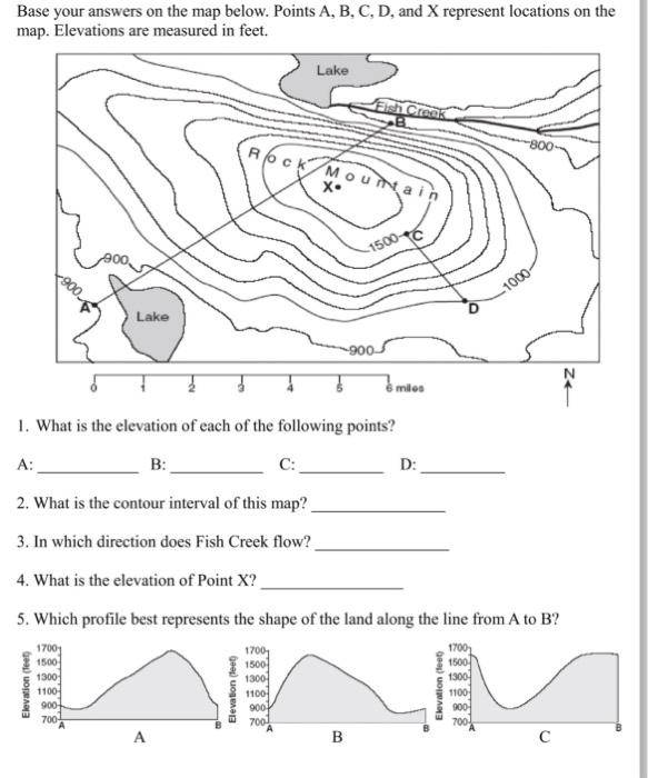 Solved Base your answers on the map below. Points A,B,C,D, | Chegg.com