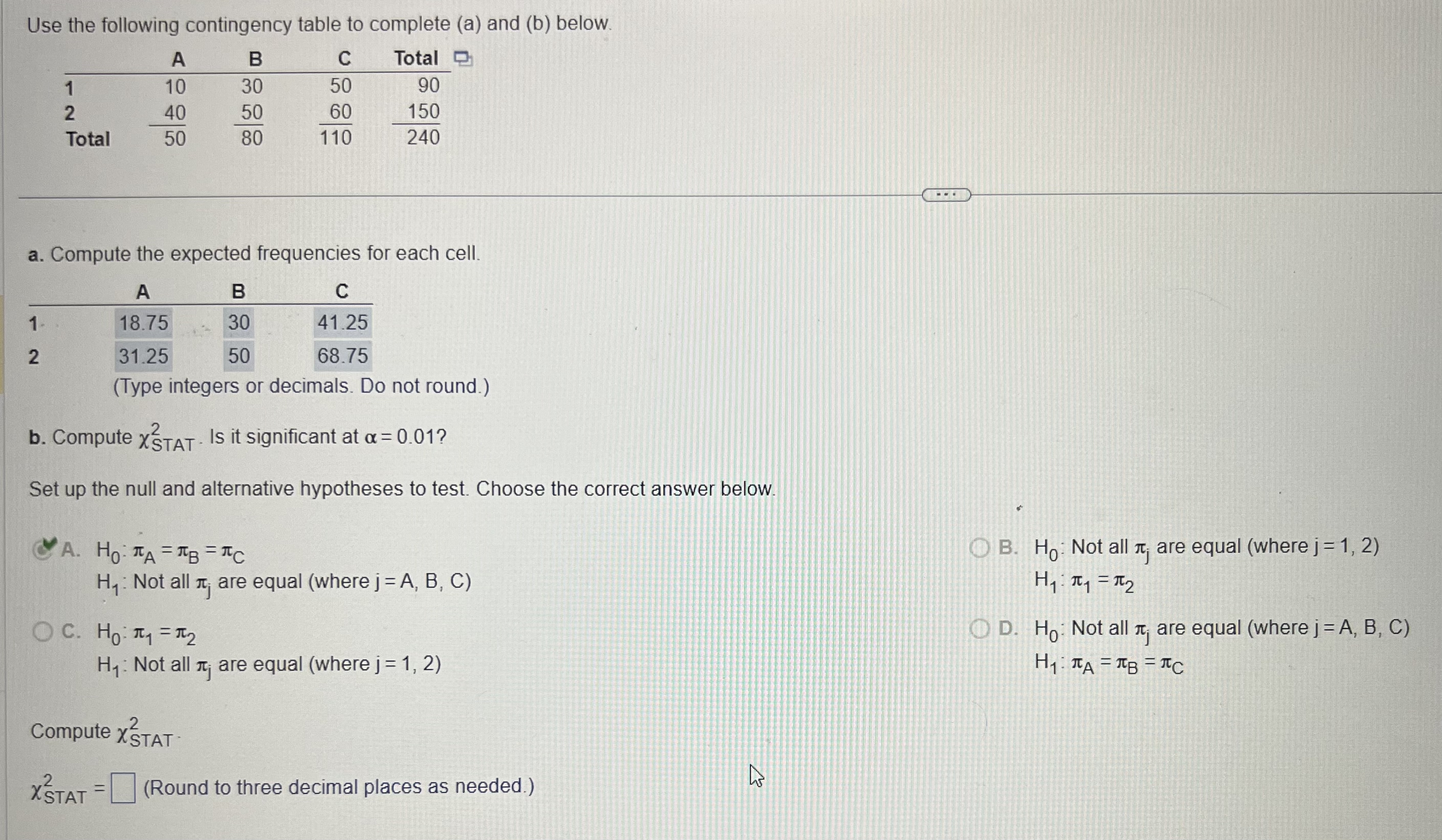 Solved Use the following contingency table to complete (a) | Chegg.com