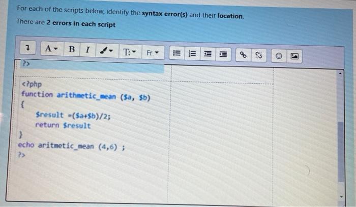 Solved For each of the scripts below, identify the syntax | Chegg.com