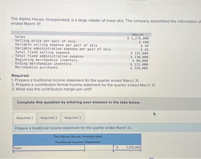 Solved The Alpine House, Incorporated, is a large retailer | Chegg.com