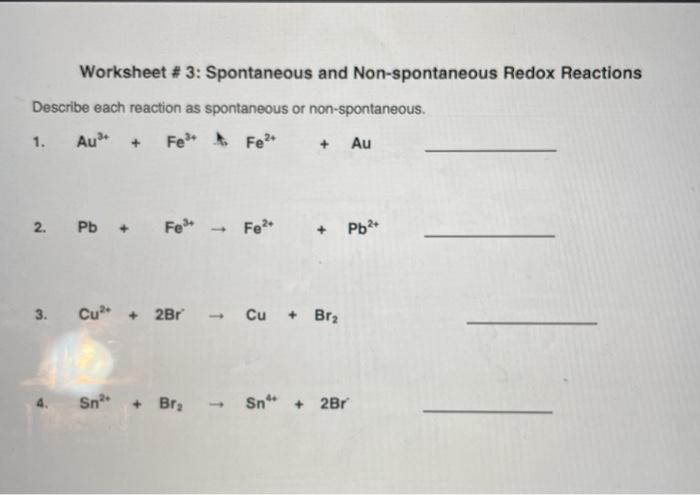 Solved Worksheet # 3: Spontaneous and Non-spontaneous Redox | Chegg.com