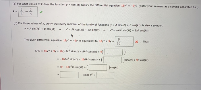 Solved A For What Values Of K Does The Function Y Cos Kt