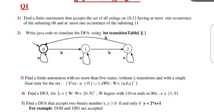 Solved Q1Find a finite automaton that accepts the set of all | Chegg.com