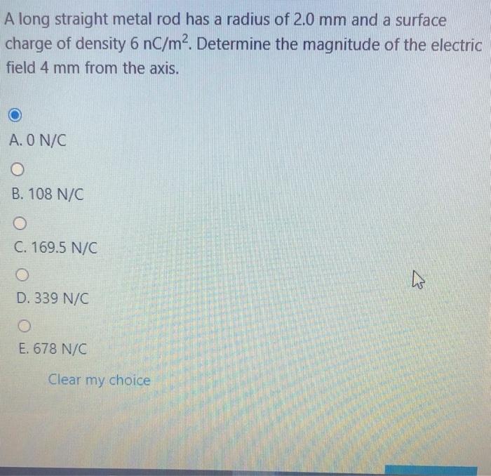 Solved A long straight metal rod has a radius of 2.0 mm and