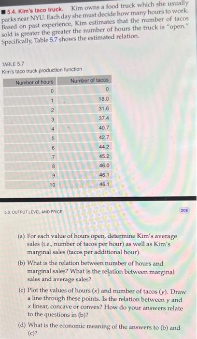 Solved 5.4. Kim's Taco Truck. Kim Owns A Food Truck Which | Chegg.com