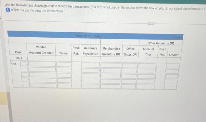 Use the following purchases journal to record the Chegg com