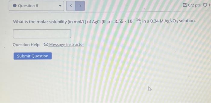 Solved What Is The Molar Solubility In Mol L Of Chegg Com   Image