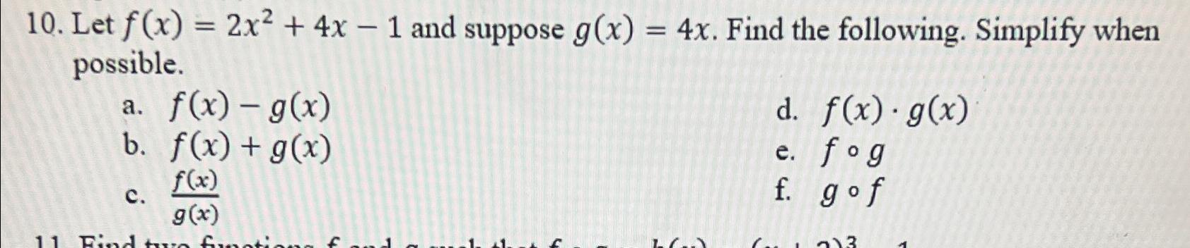 Solved Let F X 2x2 4x 1 ﻿and Suppose G X 4x ﻿find The