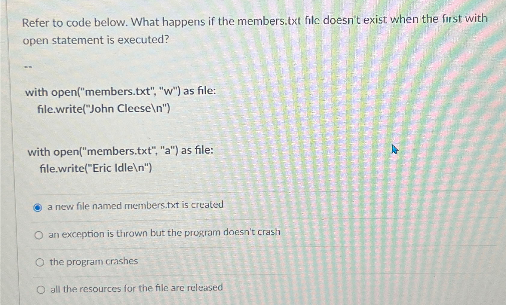 Solved Refer to code below. What happens if the members.txt | Chegg.com