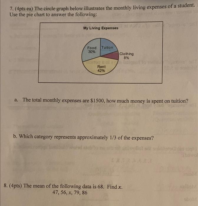 Solved 7. (4pts ea) The circle graph below illustrates the | Chegg.com