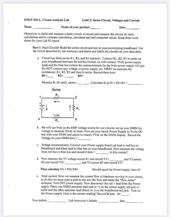 Solved ENGT 205 L: Circuit Analysis Lab Lab# 2: Series | Chegg.com