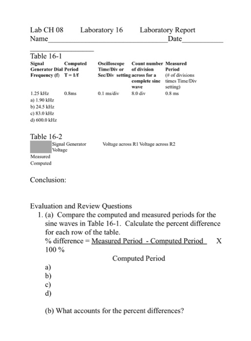 Solved Lab CH 08 Name Laboratory 16 Laboratory Report Date | Chegg.com