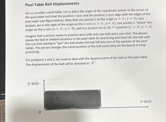 Solved Pool Table Ball Displacements Let us consider a pool | Chegg.com