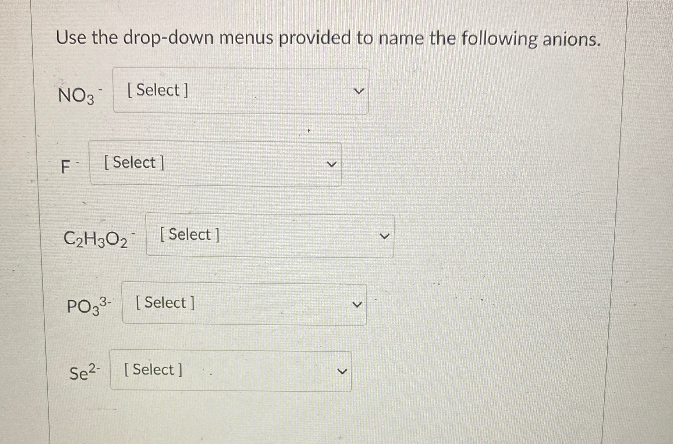 Solved Use the dropdown menus provided to name the