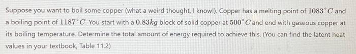 Suppose you want to boil some copper (what a weird | Chegg.com