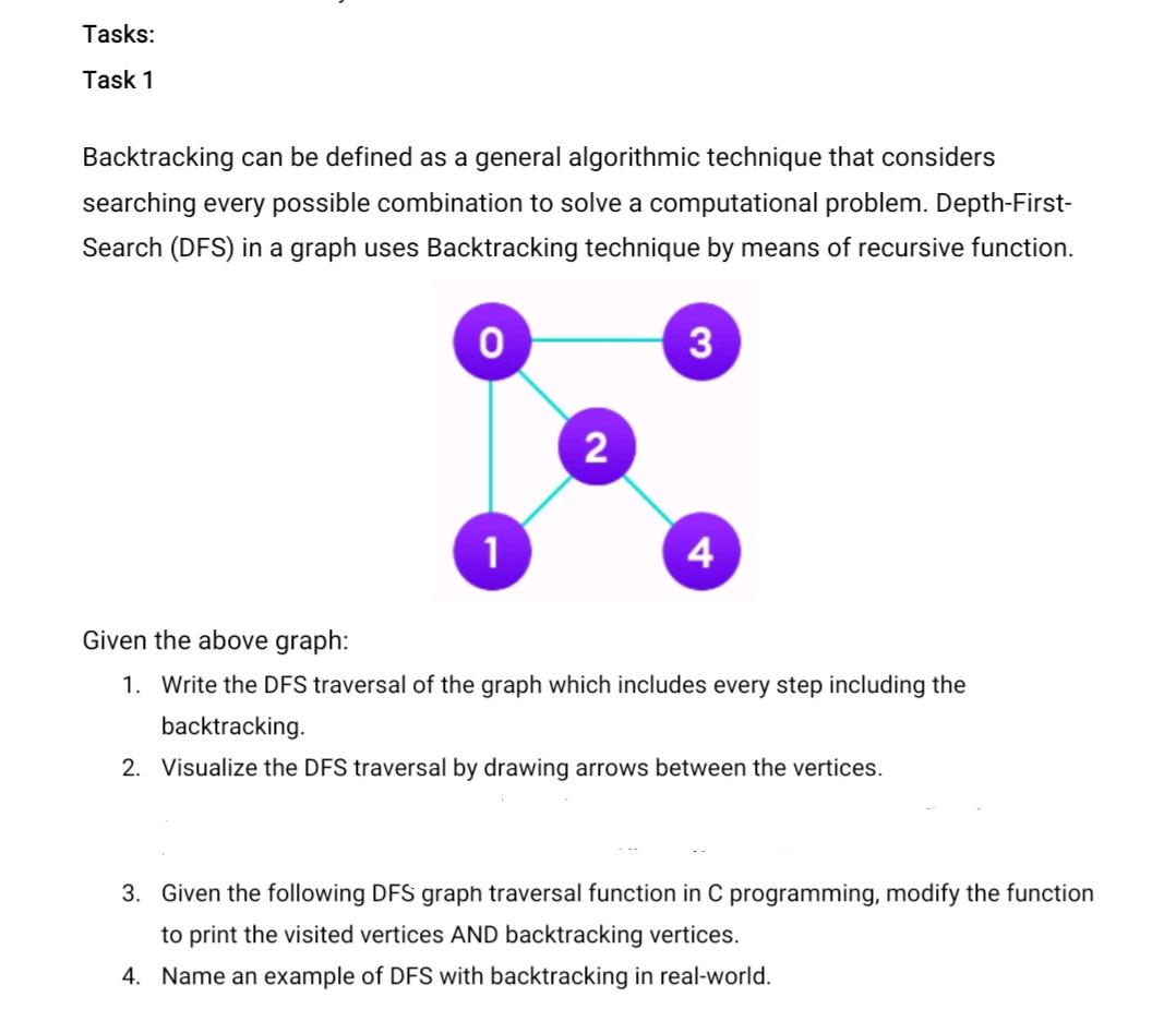 Solved Tasks: Task 1 Backtracking can be defined as a | Chegg.com
