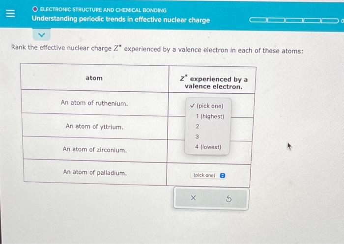 Solved Rank the effective nuclear charge Z* experienced by a | Chegg.com