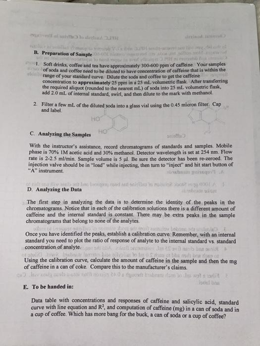Solved Chemical Analysis HPLC Analysis of Caffeine in | Chegg.com