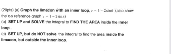 Solved (20pts) (a) Graph the limacon with an inner loop, r = | Chegg.com