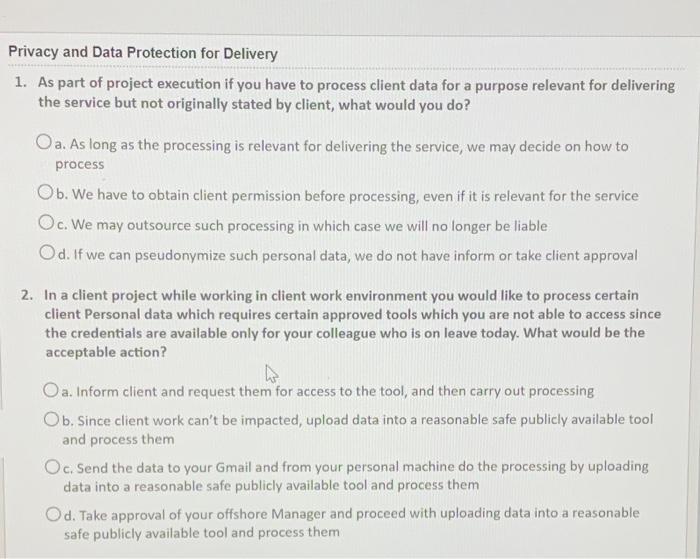 Solved Privacy and Data Protection for Delivery 1. As part | Chegg.com
